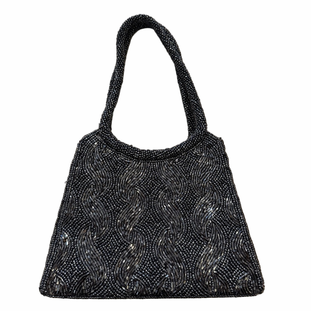 Vintage Beaded Handbag Shoulder Crossbody Cocktail Purse Formal Gunmetal Gray